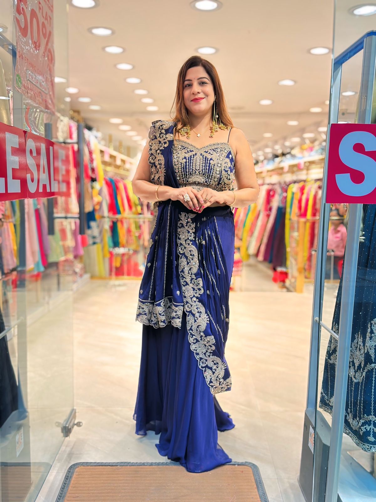 Royal Charm: Blue Drape Chinon Saree