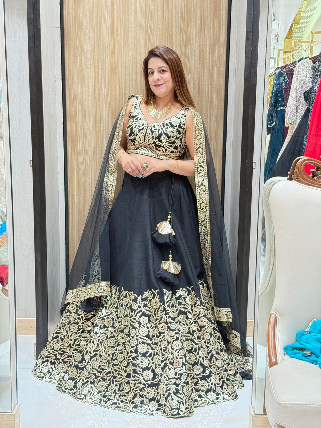 Designer Silk Fabric Lehenga with Leather Handwork | Increase Fashion