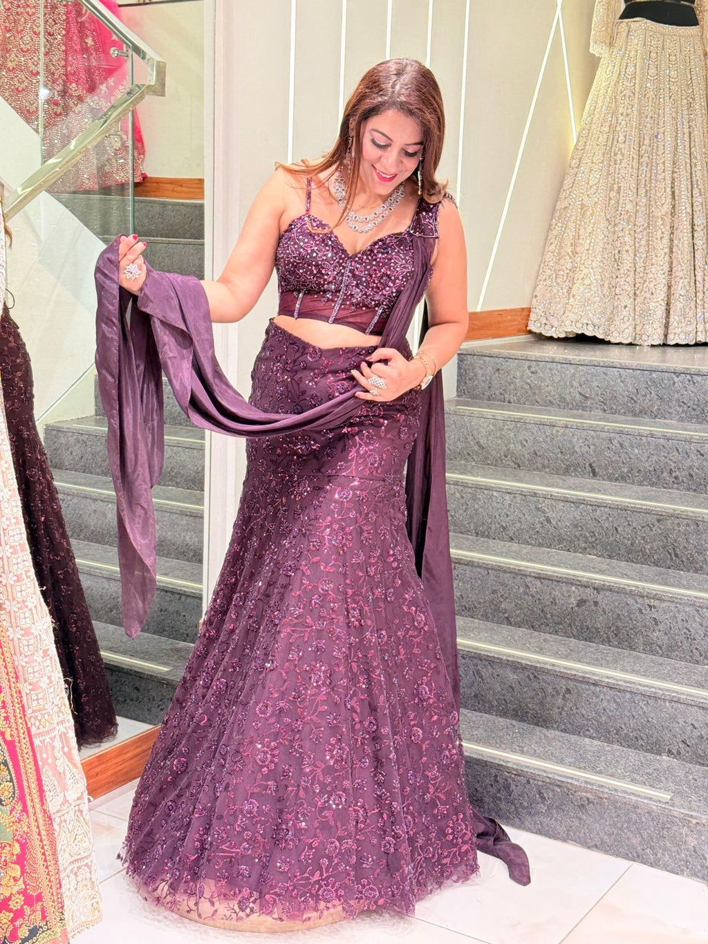 Women's Net Designer Lehenga Choli with Dupatta