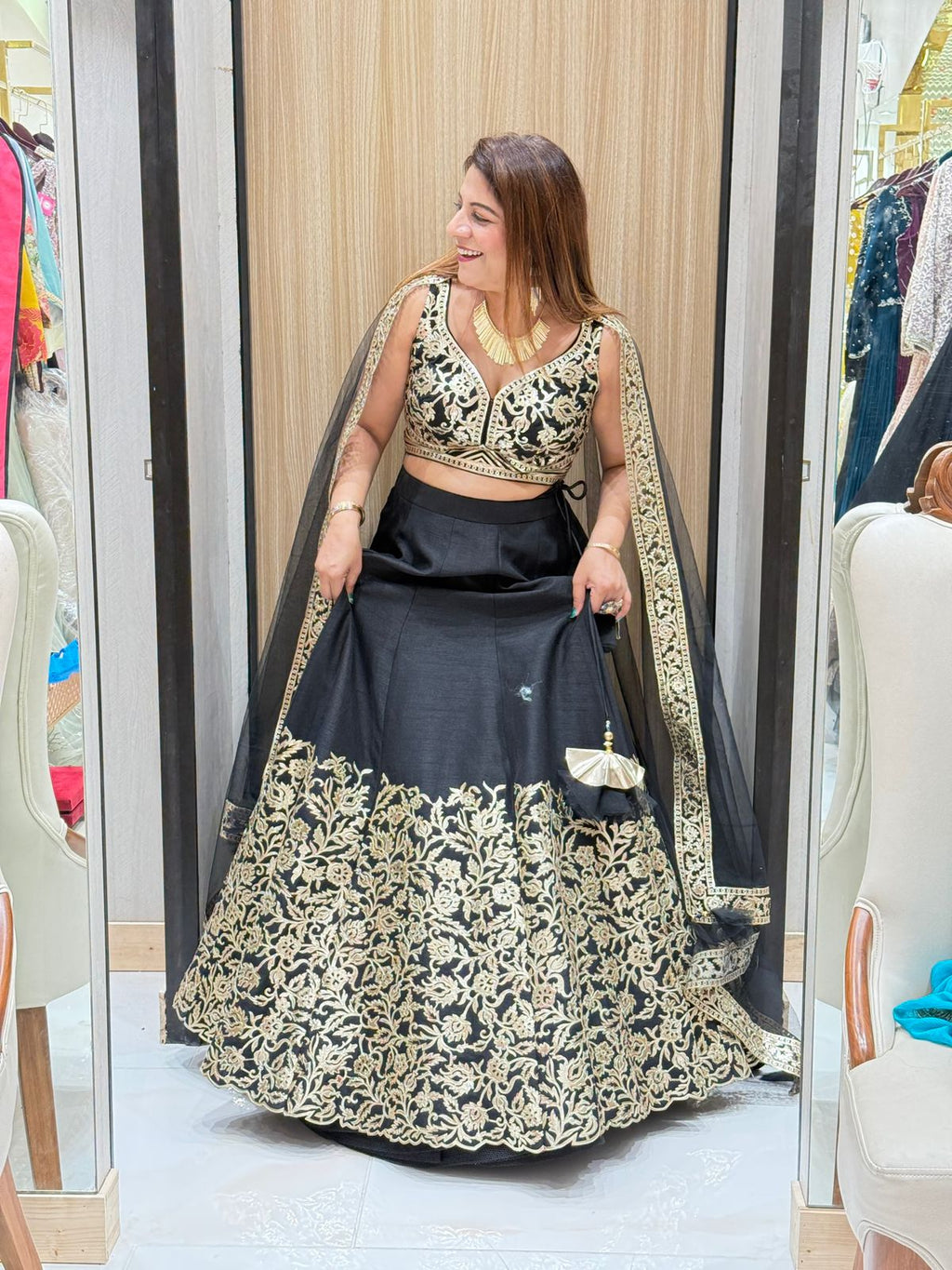 Designer Silk Fabric Lehenga with Leather Handwork | Increase Fashion