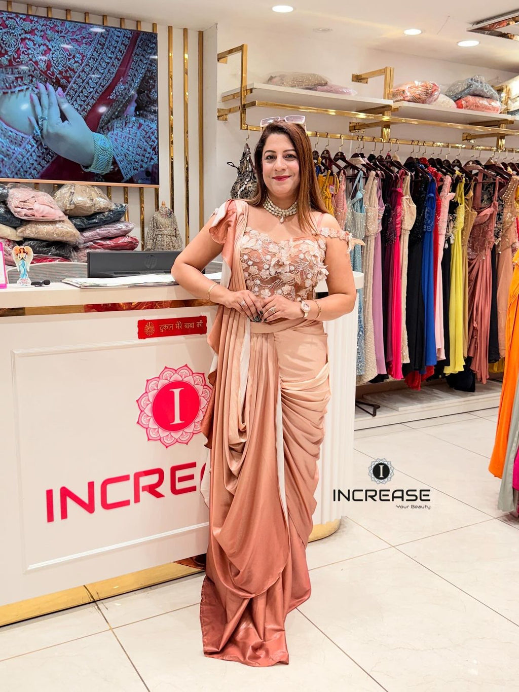 Korean Satin Fully Embroidered Dress for Women