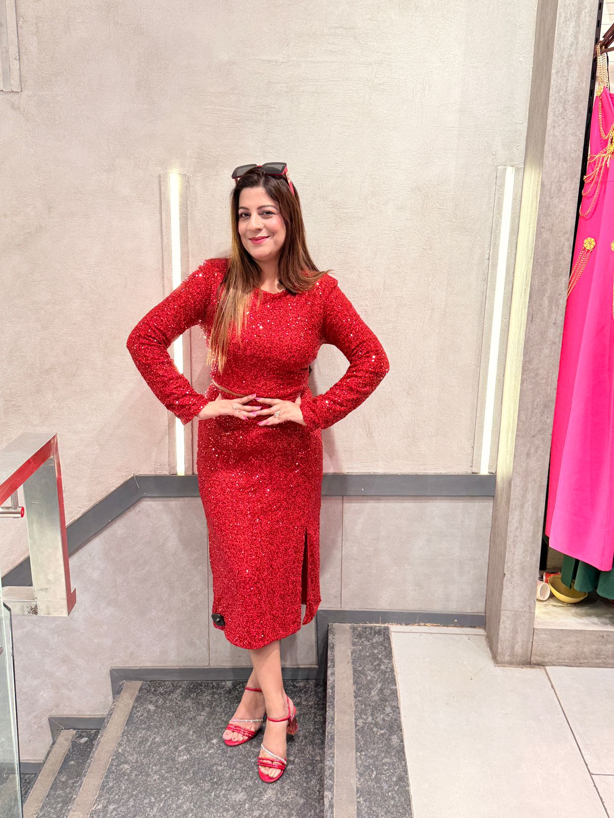 Sequin Round Neck Midi Dress