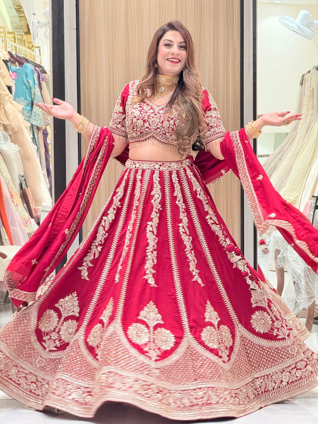 Elevate Your Wedding Look with Our Silk Handwork Red Bridal Lehenga