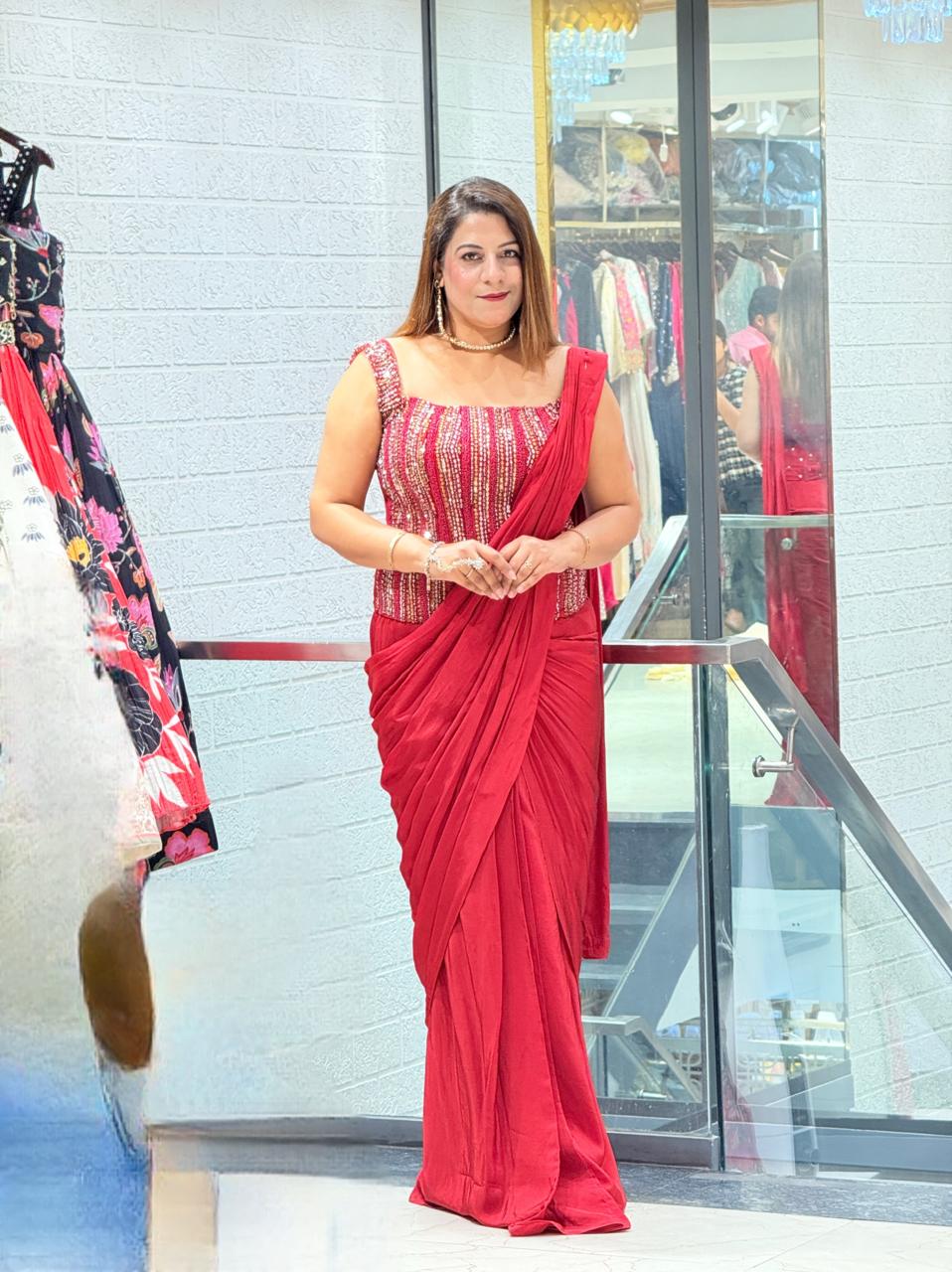 Buy Stylish Red Saree with a Modern Drape
