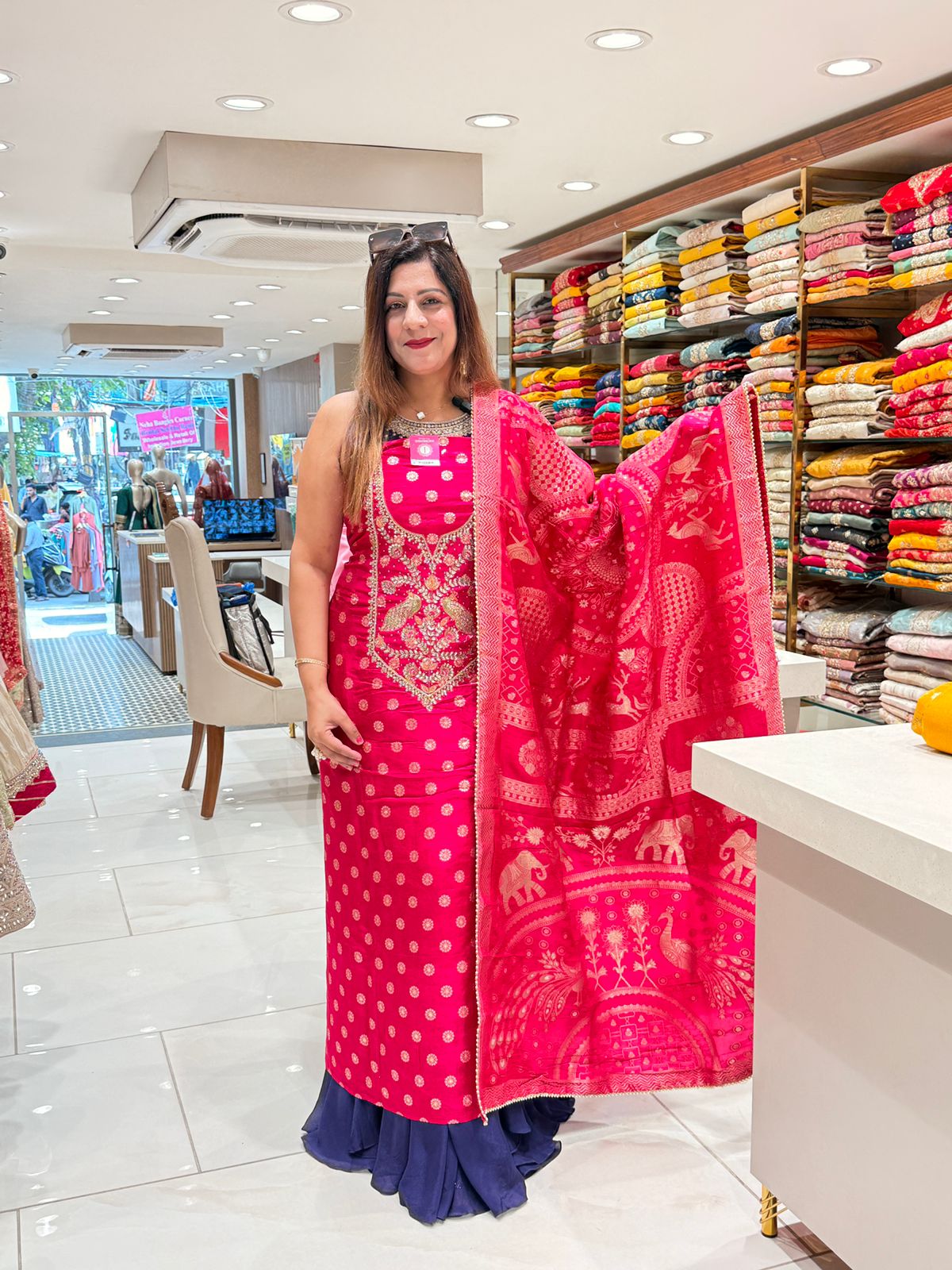 Designer Suit with Kundan Neck Work