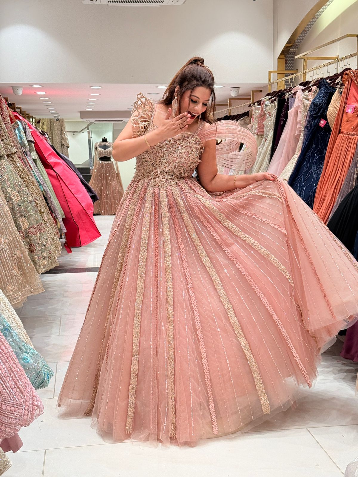 Fully Hand Work Designer Pink Embroidered Gown