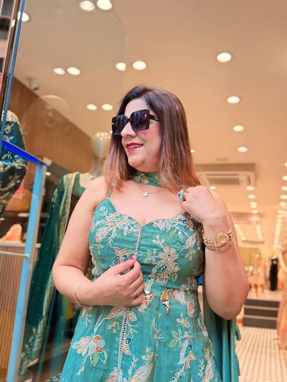 Designer Festive Wear Pure Natural Crepe Plazo Suit