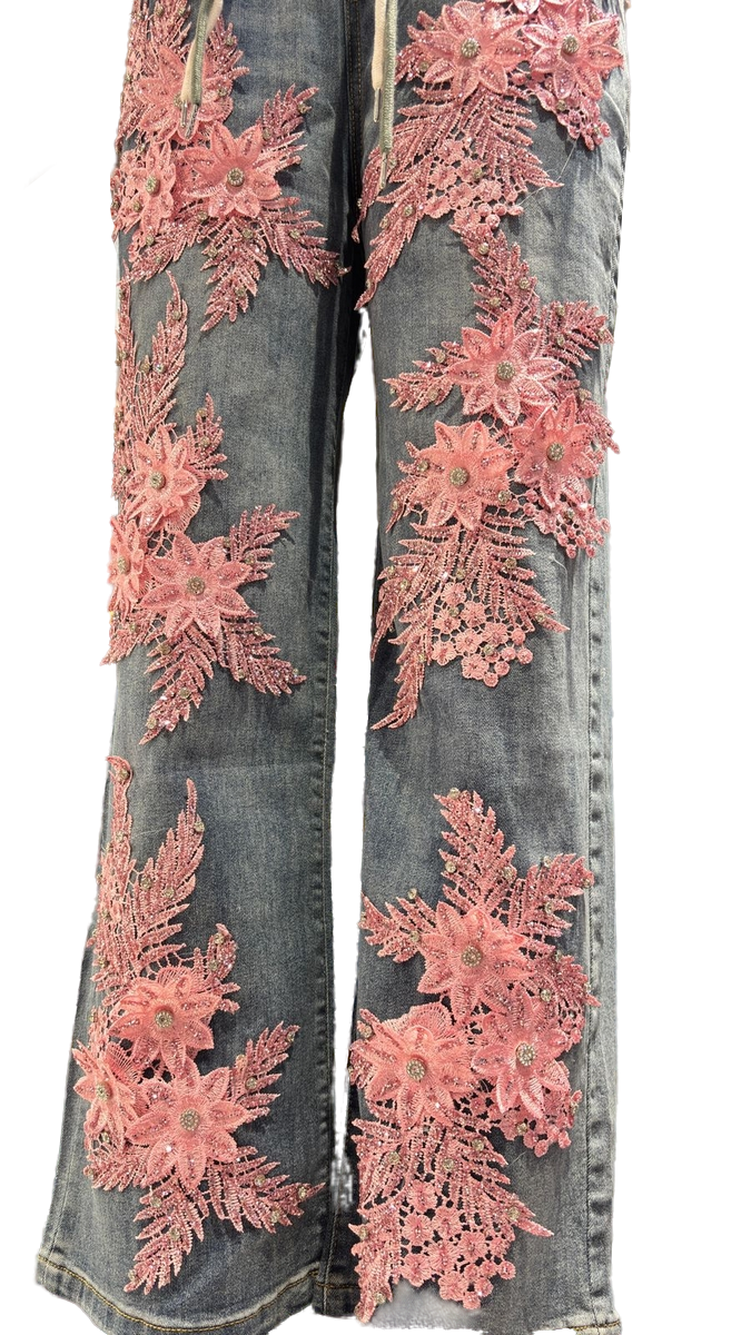 Buy Designer Denim with Floral Embroidery for Women