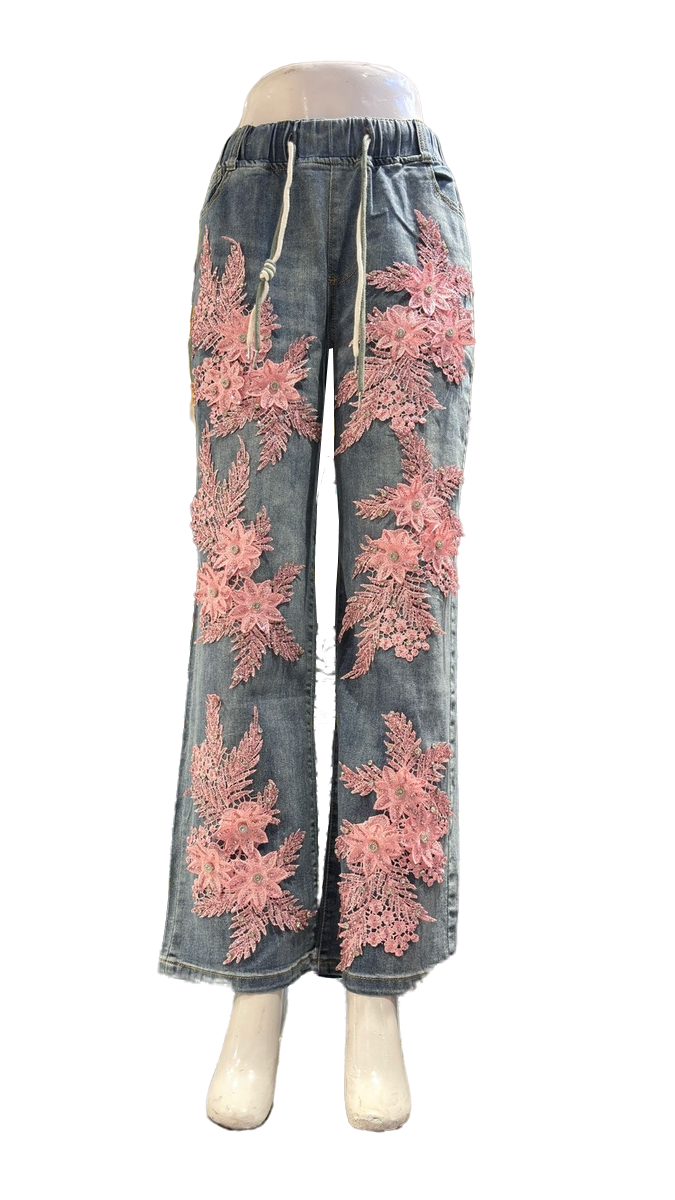 Buy Designer Denim with Floral Embroidery for Women