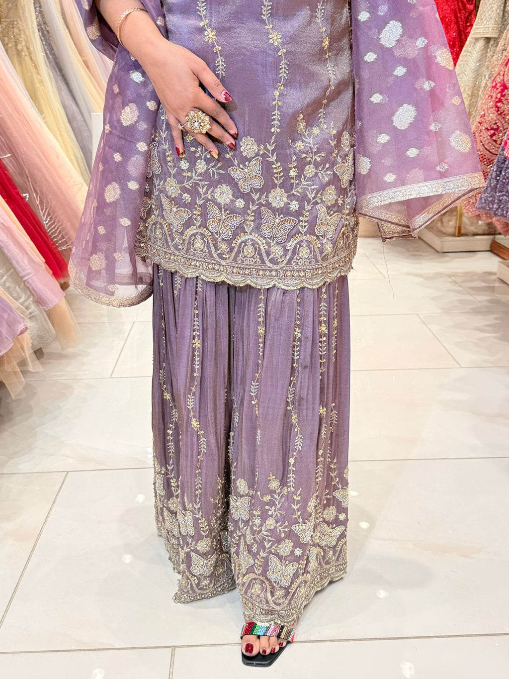Lavender Embroidered Sharara Suit Set