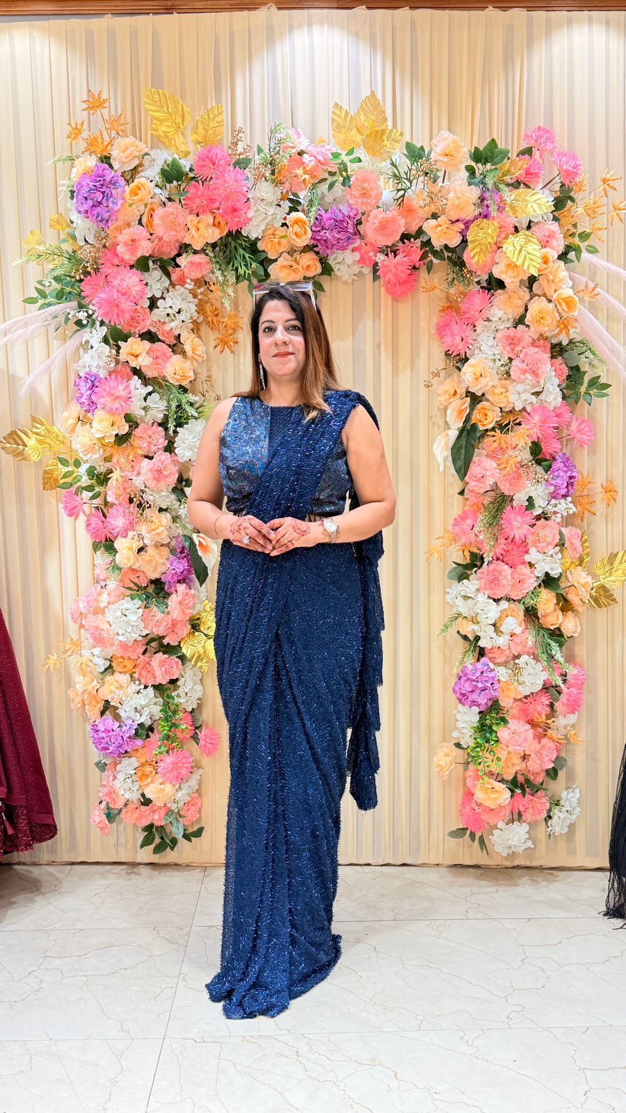 Midnight Blue Sequin Saree with Designer Blouse