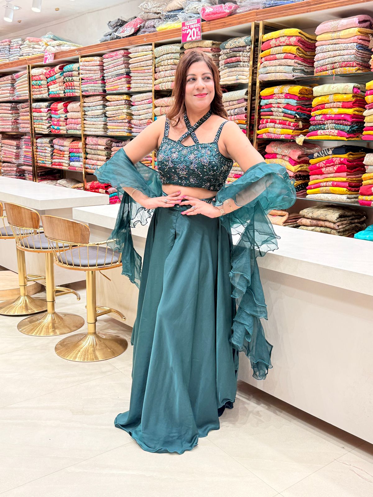 Exclusive 3-Piece Festive Hand-Embroidered Blouse Lehenga