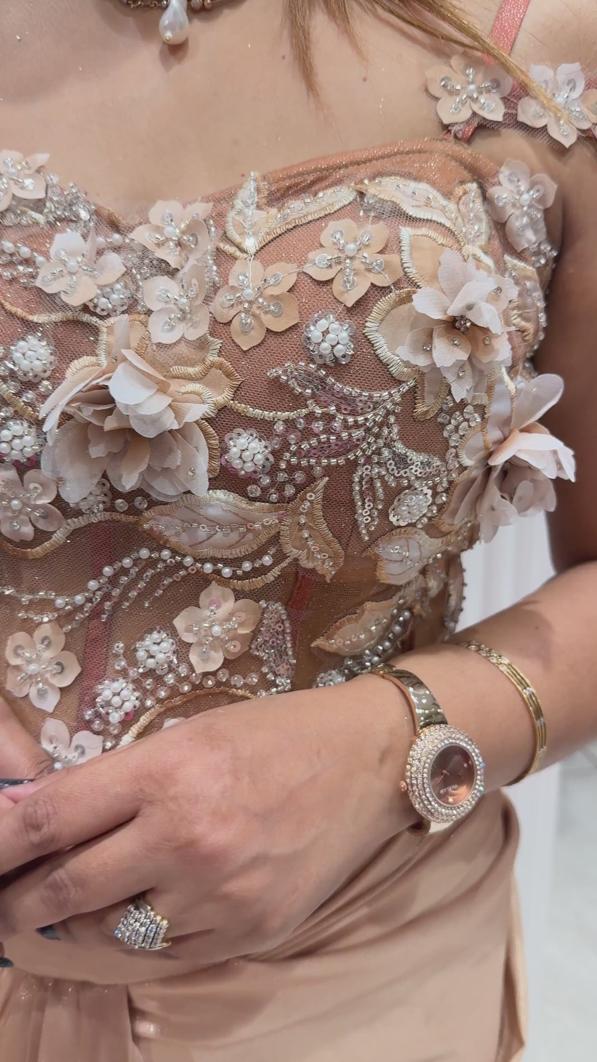 Korean Satin Fully Embroidered Dress for Women